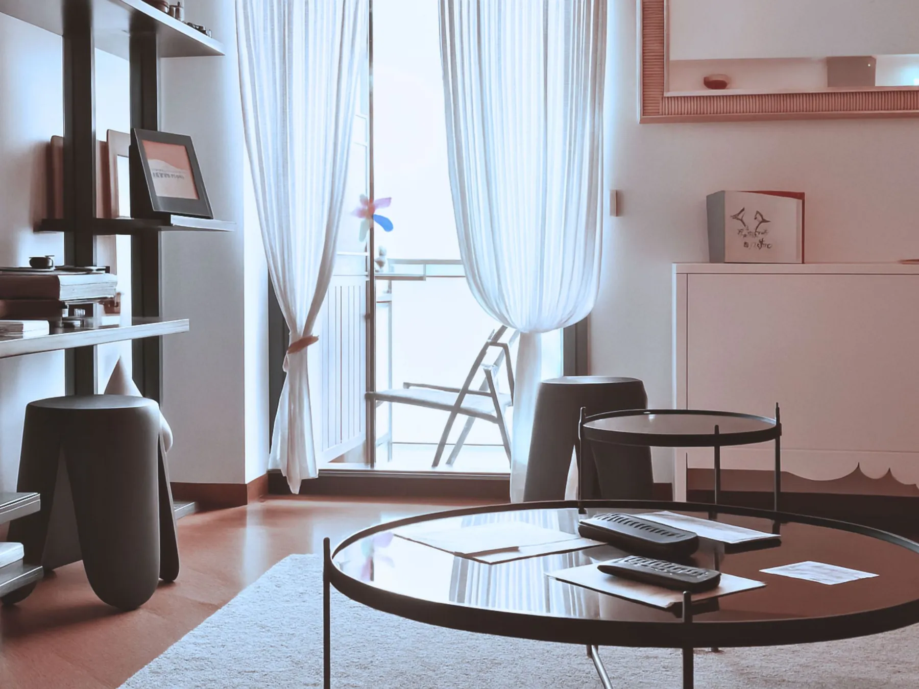 Bright living room with French window to the balcony