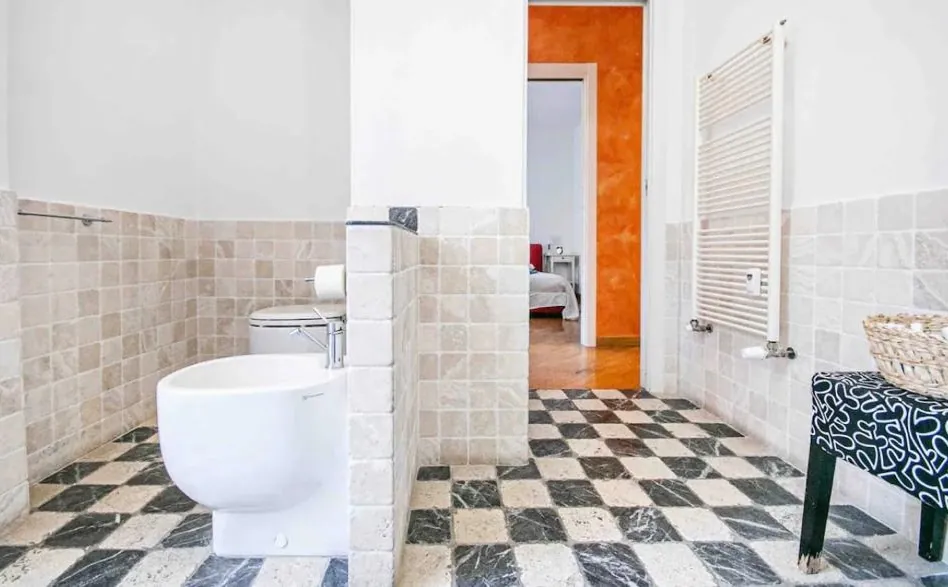 Bathroom with chequered floor