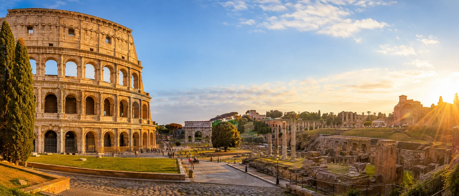 Colosseum and Imperial Forums at sunset